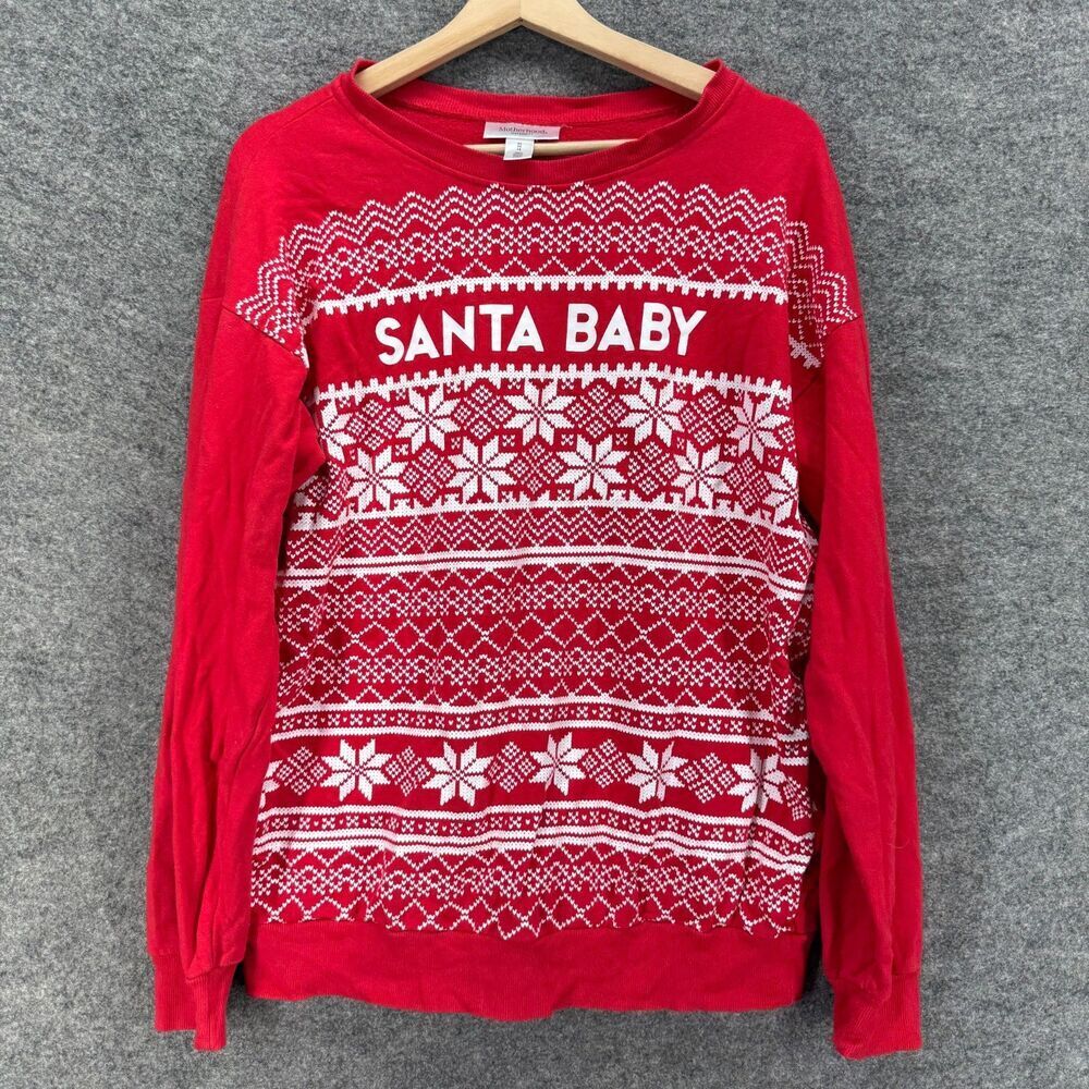 Motherhood Maternity Sweater Pullover Women M Medium Red Striped Knit Cotton